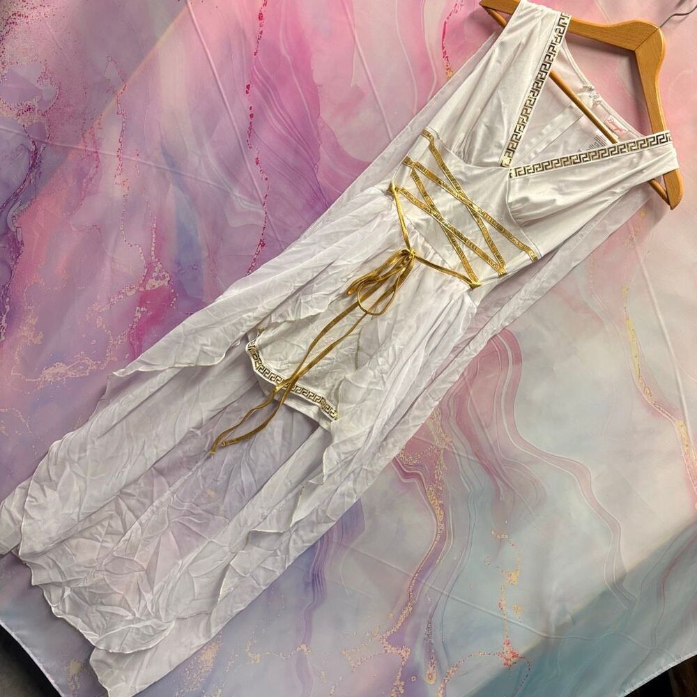 Goddess Dream Girl White Gown Gold Hotpants Shorts Queen Venus Halloween Costume - Picture 4 of 7